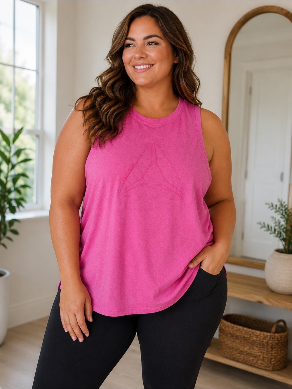 Reebok Women's Hot Pink Muscle Tank with Subtle Logo - XXXL